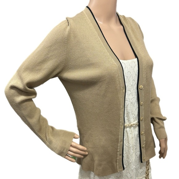 Vintage 90s THE LIMITED Silk Blend Cardigan Sweater Stretchy Knit Beige Size M/L - Picture 6 of 10